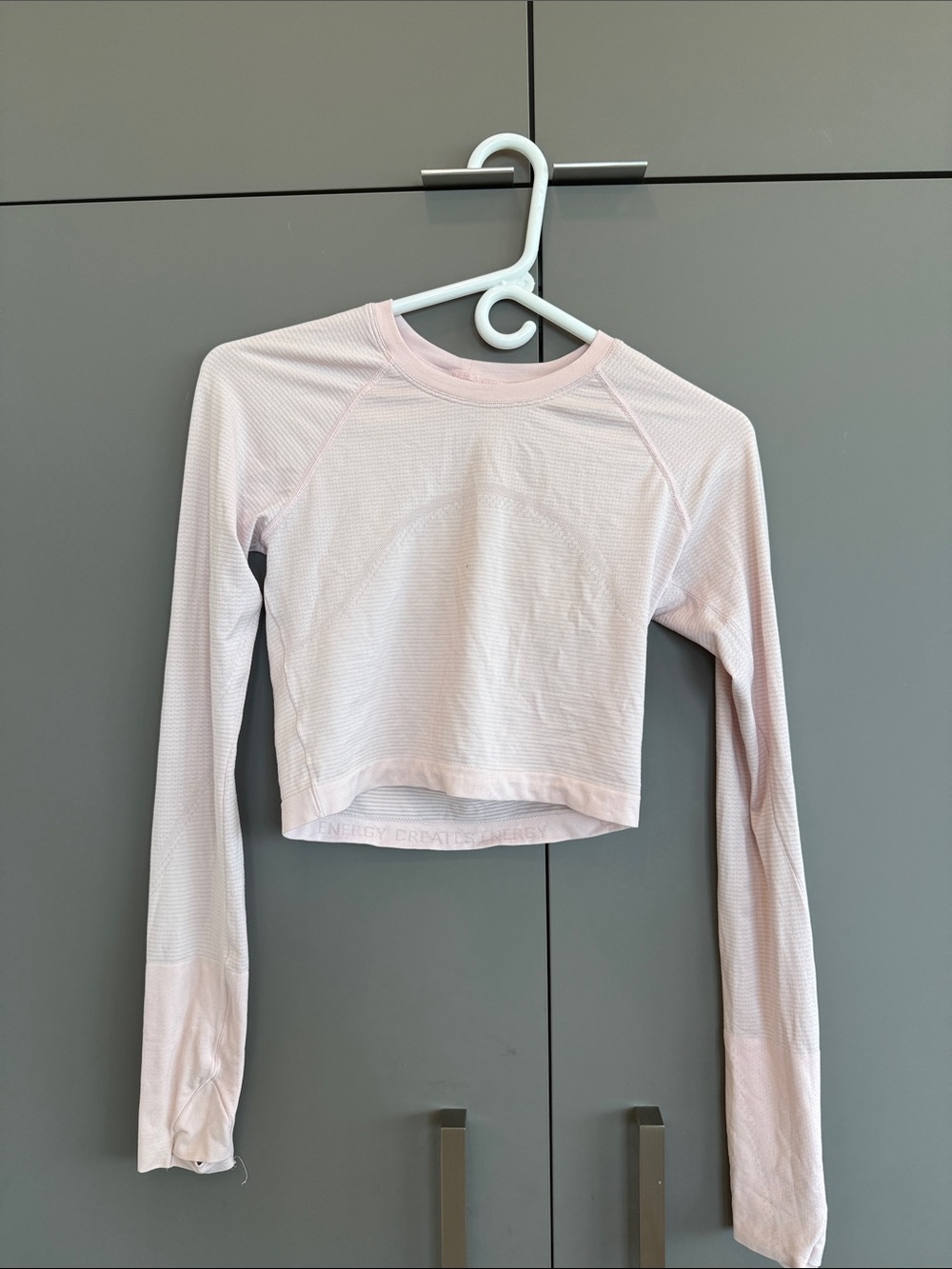 Lululemon Long-Sleeve Cropped Crew Neck Top in Light Pink